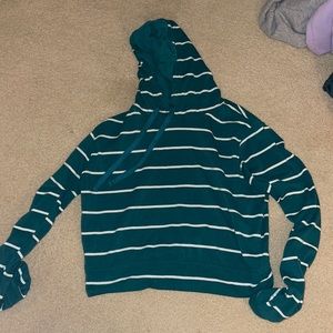 Turquoise hoodie with white stripes size M